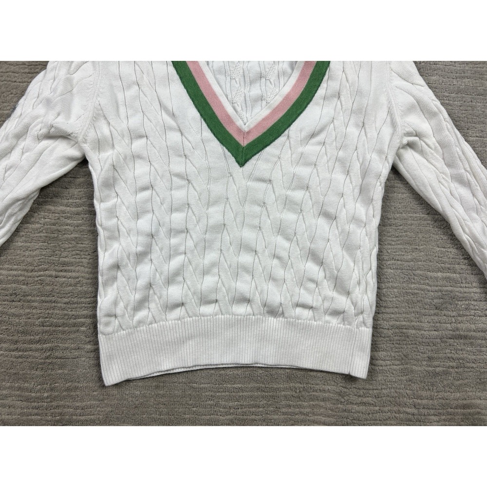 Minnie Rose Sweater Womens Medium White Long Sleeve Knit‎ V-Neck Preppy Y2K - Picture 3 of 13
